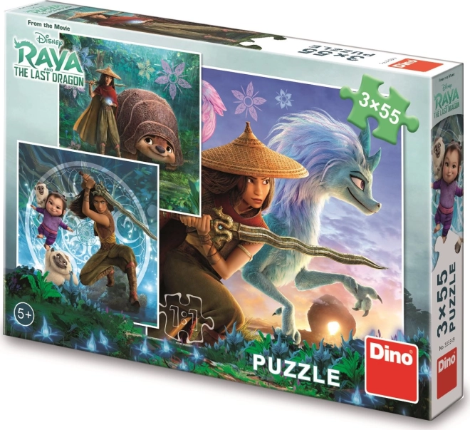 Puzzle s hrdinkou Raya a přátelé - 3x55 dílků