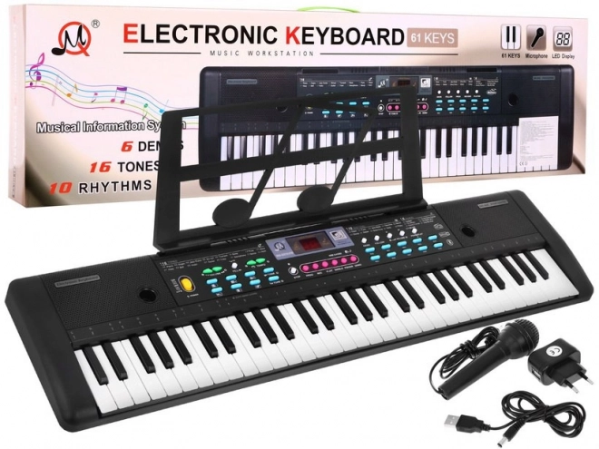 Keyboard pro děti s mikrofonem a stojanem na noty