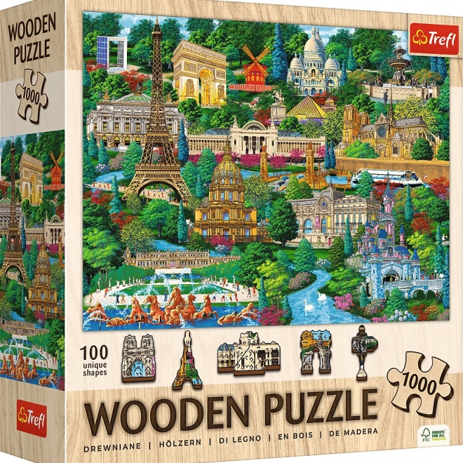 Dřevěné puzzle Slavná francouzská místa 1000 dílků