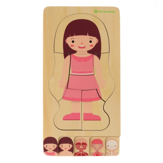 Montessori dřevěná skládačka části těla - dívka