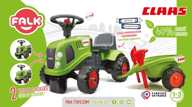Odstrkovadlo traktor Claas zelené s volantem a valníkem