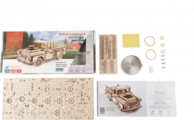 Ugears 3D dřevěné mechanické puzzle Americký náklaďák (pick-up)