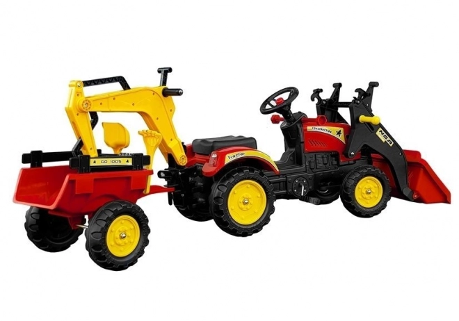 Traktor na pedály s přívěsem a lžící Benson červený