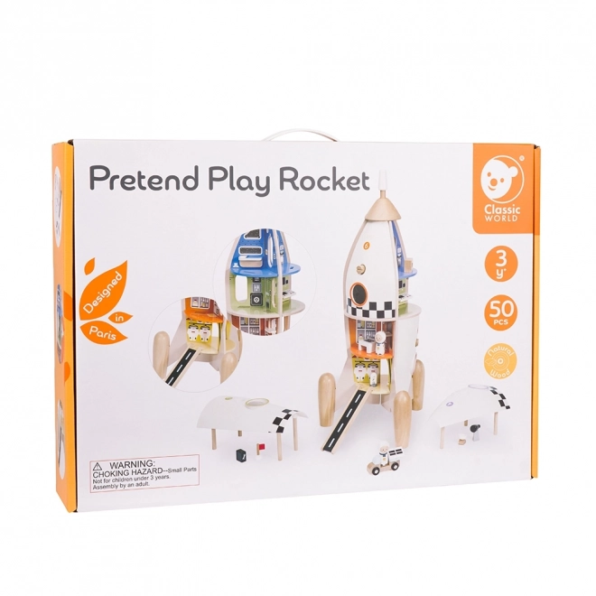 Dřevěná raketa domeček pro děti s figurkami