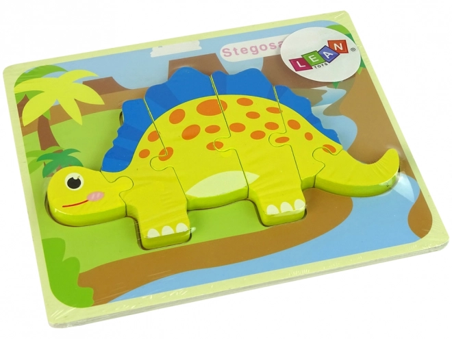 Dřevěné puzzle Dinosaurus Stegosaurus žlutý Oviraptor žlutý