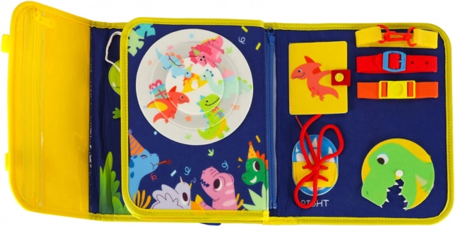 Montessori senzorická manipulační deska s motivem dinosauře modrá