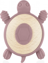 Silikonovo‑dřevěné kousátko ve tvaru želvy Old Pink