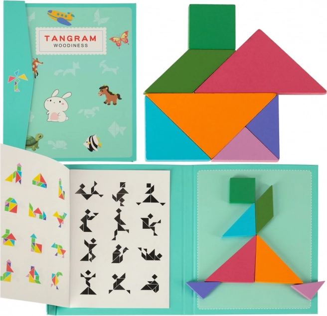 Magnetická knížka tangram – dřevěná montessori logická skládačka 3D