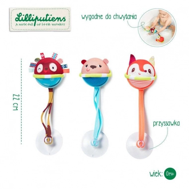 Lilliputiens - sada 3 plovacích míčků s přísavkami pro děti od 3 měsíců