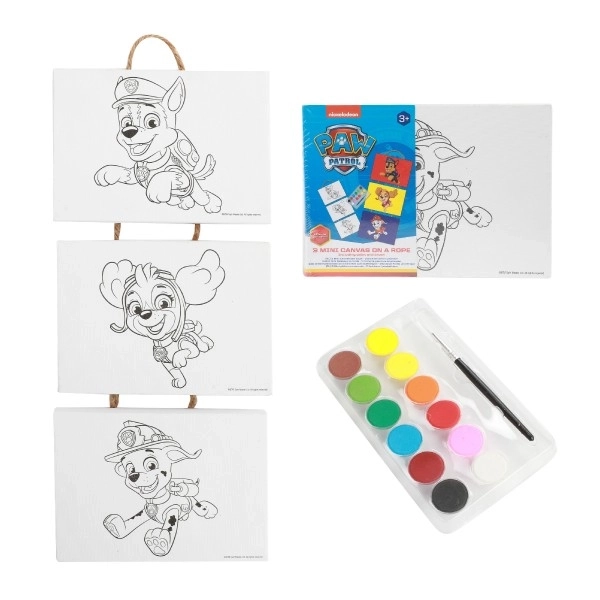 Mini plátno na  provázku 3ks 18x13cm Paw Patrol/Tlapková patrola se štětcem a barvami ve fólii