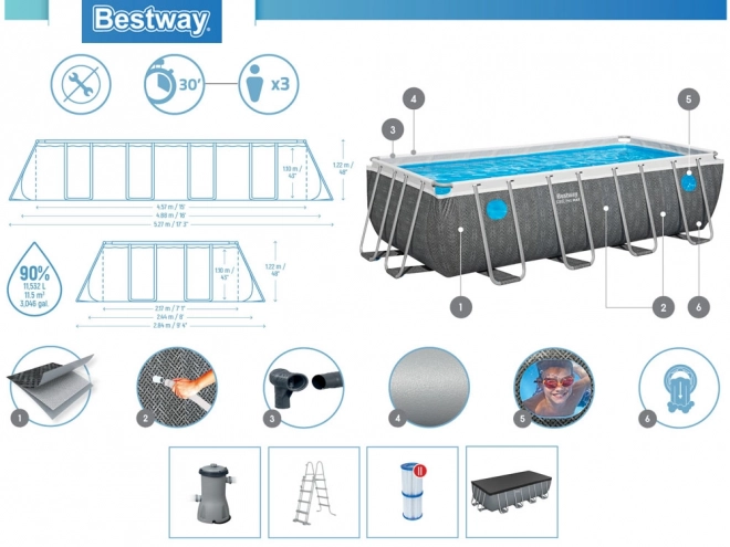 Obdélníkový bazén Bestway Steel Pro Max Splashview 488x244x122 cm šedý ratan