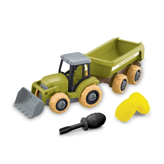 Šroubovací traktor s nakladačem a vlečkou