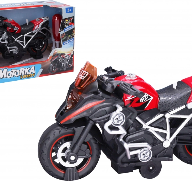 Červená šroubovací motorka s efekty