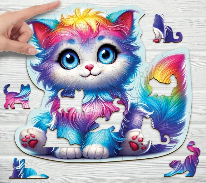 Dřevěné puzzle Barevné kotě