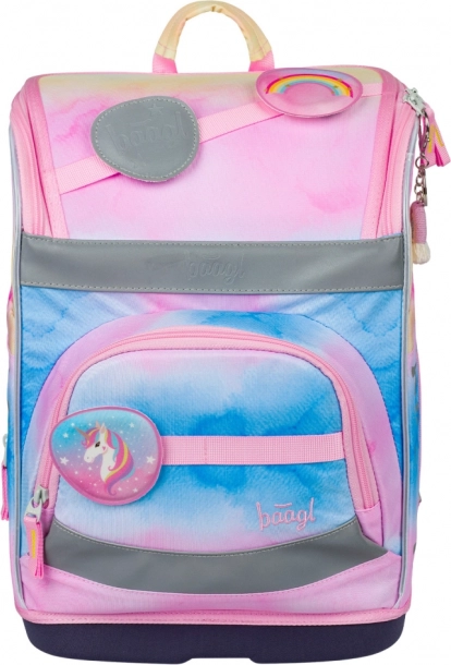 Baagl set Zippy Plus Rainbow Unicorn: aktovka, penál, sáček, zástěra, peněženka