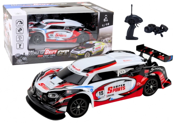 RC závodní auto 1:16 Drift s vyměnitelnými koly červeno-bílá