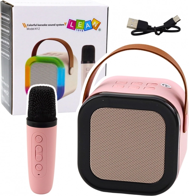 Karaoke reproduktor s mikrofonem K12 RGB Bluetooth růžový