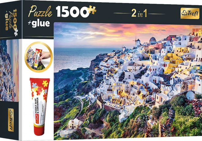 Trefl Sada 2v1 Puzzle Nádherný Ostrov Santorini Řecko 1500 Dílů s Lepidlem