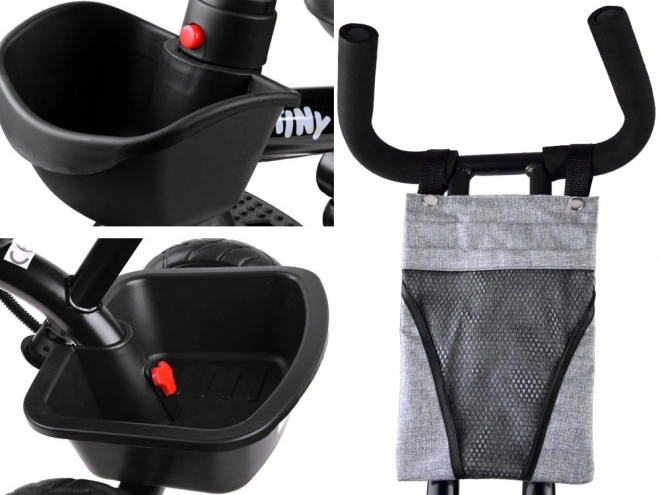 Dětská tříkolka Tiny Bike 3v1 s otočnou sedačkou a stříškou – Šedá