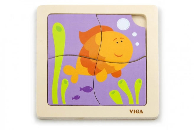 VIGA Dřevěné puzzle Rybička 4 dílky