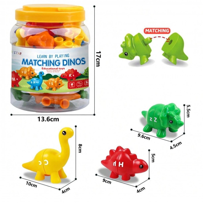 WOOPIE sada Montessori figurky dinosauři na skládání s učením barev a písmenek Dopasuj Literki 13 ks