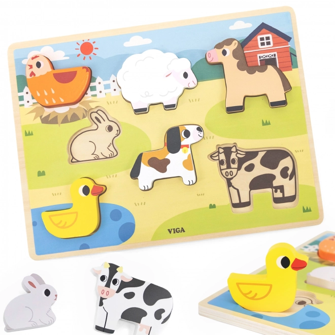 Dřevěné puzzle VIGA farma Montessori 2v1