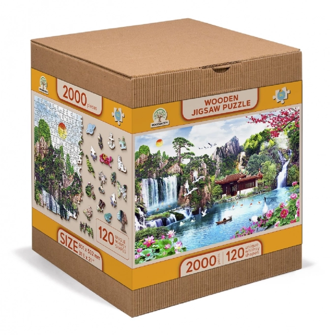 Dřevěné puzzle Vodopády v japonské zahradě