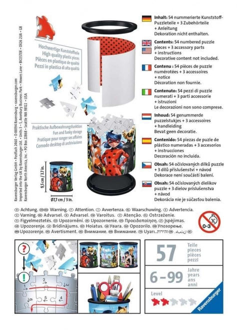 RAVENSBURGER 3D puzzle stojan: Kouzelná Beruška a Černý Kocour 57 dílků