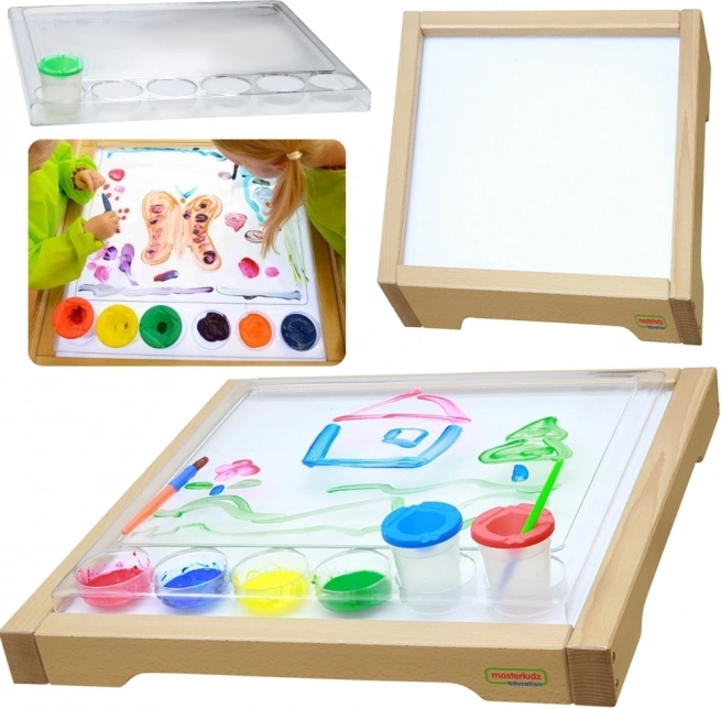 Masterkidz senzoryční rám s LED panelem a průhlednou malovací táckou
