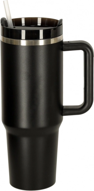 Termohrnek s brčkem a uchem 1200 ml černý