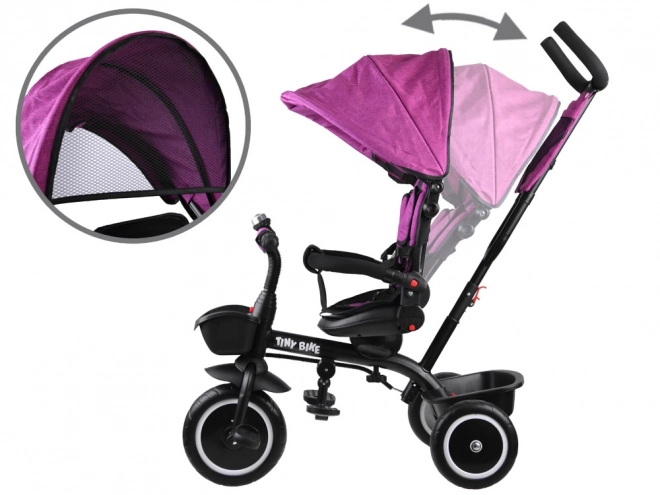 Dětská tříkolka Tiny Bike 3v1 s otočnou sedačkou a stříškou – Růžová