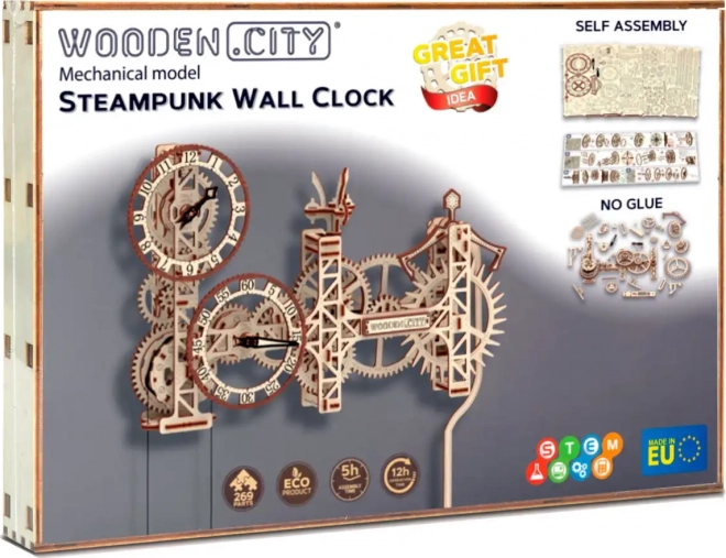 WOODEN CITY 3D puzzle Steampunk nástěnné hodiny 269 dílů