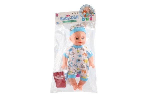 Panenka miminko plast 32cm pevné tělo pijící, čůrající na baterie se zvukem s doplňky v sáčku