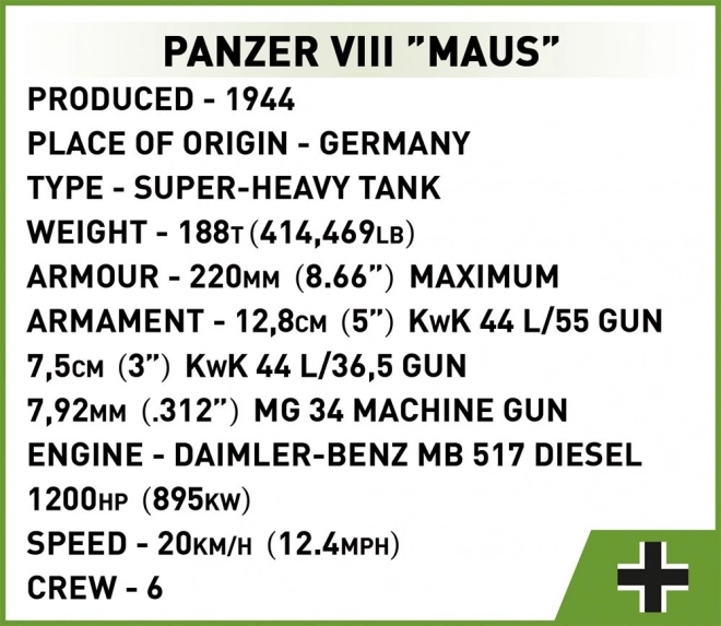 COBI 2559 II WW Panzer VIII MAUS, 1605 k, 2 f