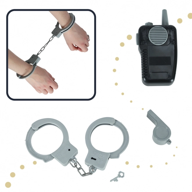 Dětský karnevalový kostým policista se sadou doplňků, kajdanky a klobouk, pro věk 3-8 let