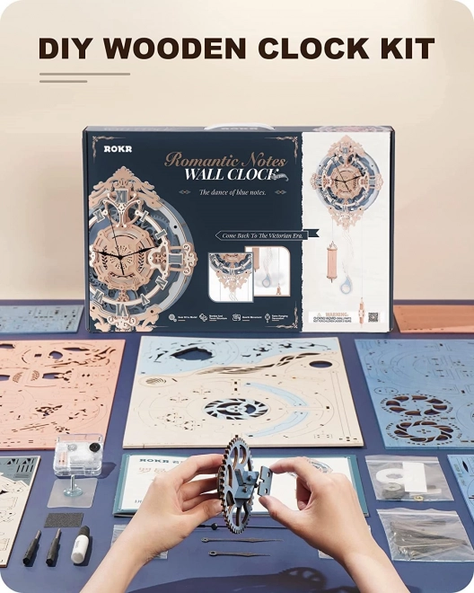 RoboTime 3D dřevěné mechanické puzzle - Nástěnné hodiny