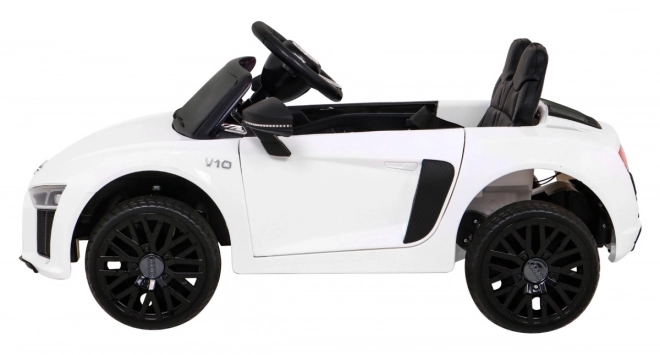 Audi R8 na baterie pro děti Bílá + Dálkové ovládání + EVA + Pomalý start + MP3 LED