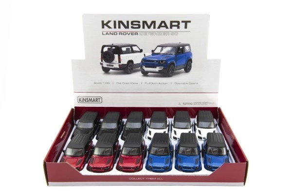 Auto Kinsmart Land Rover Defender 90 kov/plast 1:36 12,5cm na zpětné natažení 4 barvy 12ks v boxu