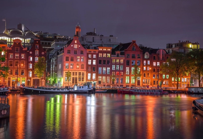 Dřevěné puzzle Noční Amsterdam
