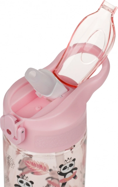 Růžová dětská láhev na pití s brčkem Panda 500 ml