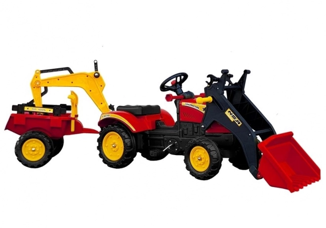 Traktor na pedály s přívěsem a lžící Benson červený