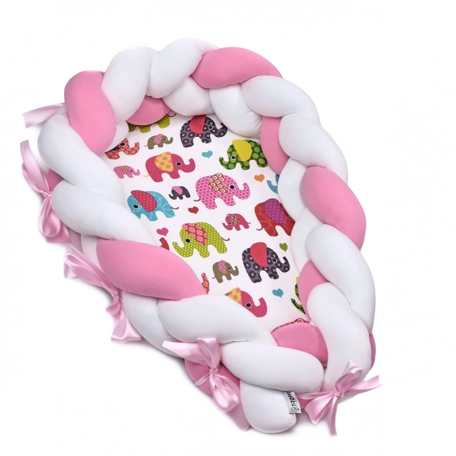 T-TOMI Pletené hnízdečko 2v1 Pink elephant