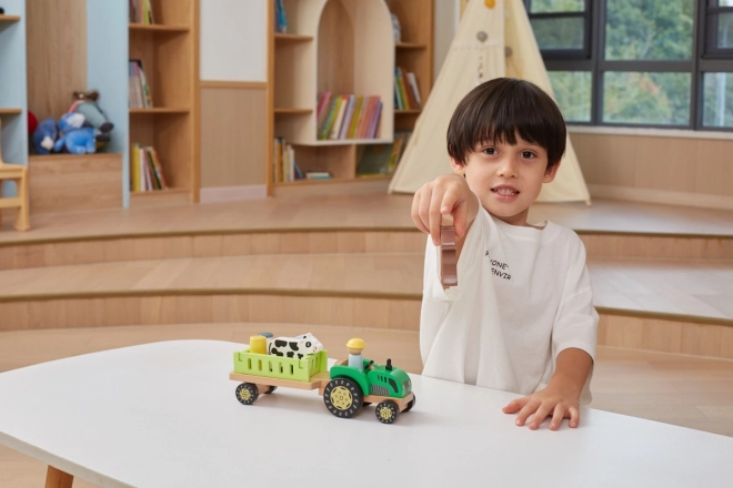 Dřevěný traktor s farmářskými zvířaty Viga Toys