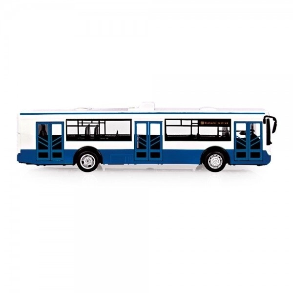 Modrý autobus hlásící zastávky česky 28 cm