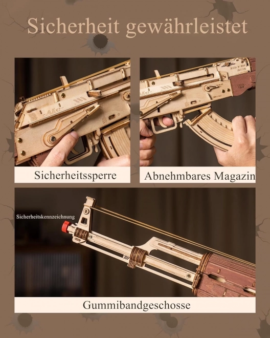 RoboTime 3D Dřevěné mechanické puzzle Útočná puška AK-47