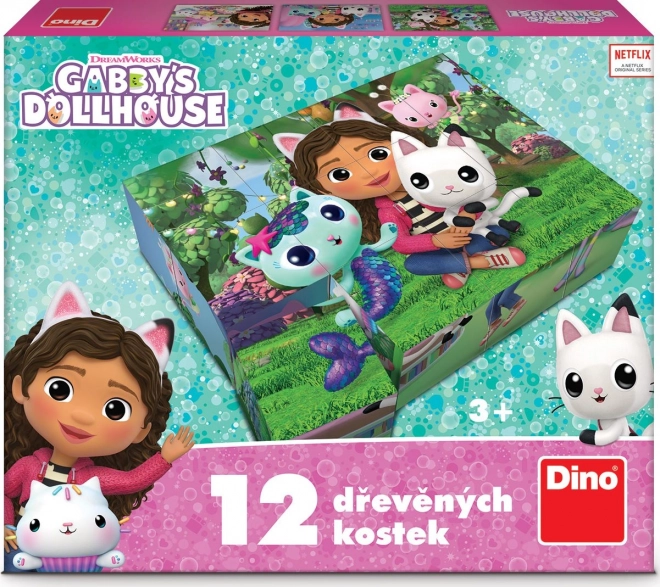 DINO Obrázkové kostky Gábinin kouzelný domek, 12 kostek