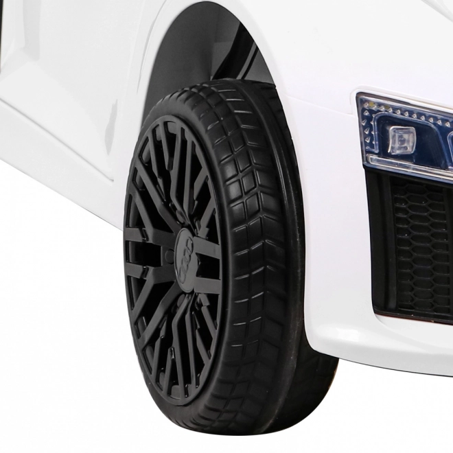 Audi R8 na baterie pro děti Bílá + Dálkové ovládání + EVA + Pomalý start + MP3 LED