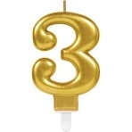 Narozeninová svíčka číslo 3 zlatá, 9,3 cm