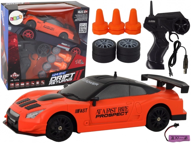 Dálkově ovládané R/C sportovní auto 1:24 Oranžová vyměnitelná kola