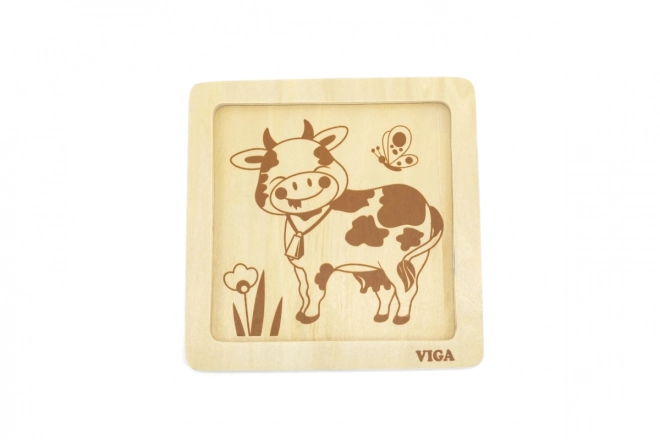 Dřevěné puzzle 4 dílky - kráva